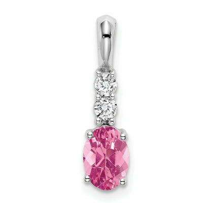 14k White Gold 14k White Gold Oval Pink Tourmaline and Diamond Pendant