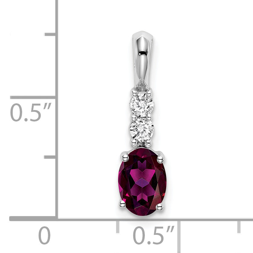 14k White Gold 14k White Gold Oval Rhodolite Garnet and Diamond Pendant