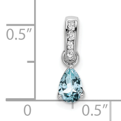 10K White Gold Pear Aquamarine And Diamond Pendant