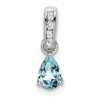 10K White Gold Pear Aquamarine And Diamond Pendant