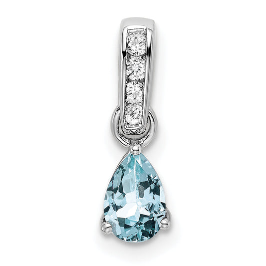 10K White Gold Pear Aquamarine And Diamond Pendant