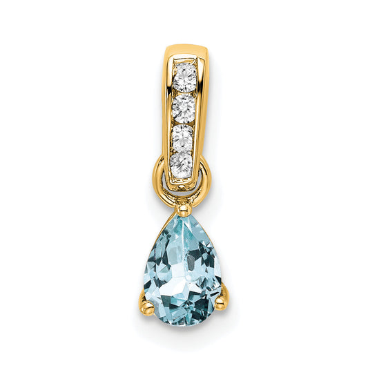 10K Yellow Gold Pear Aquamarine And Diamond Pendant