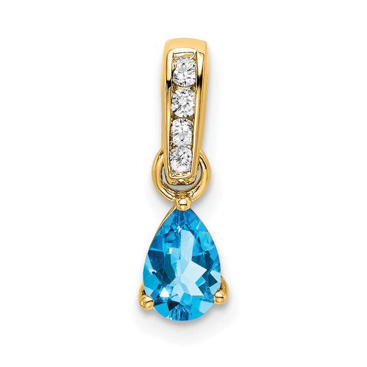 10K Yellow Gold Pear Blue Topaz And Diamond Pendant