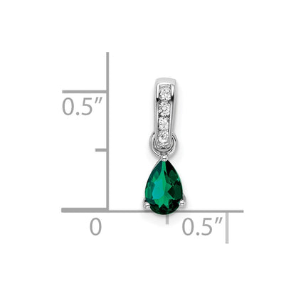 14k White Gold 1/20 Ct. Lab Grown Diamond VS/SI+ G+ and Lab Created Emerald Pendant