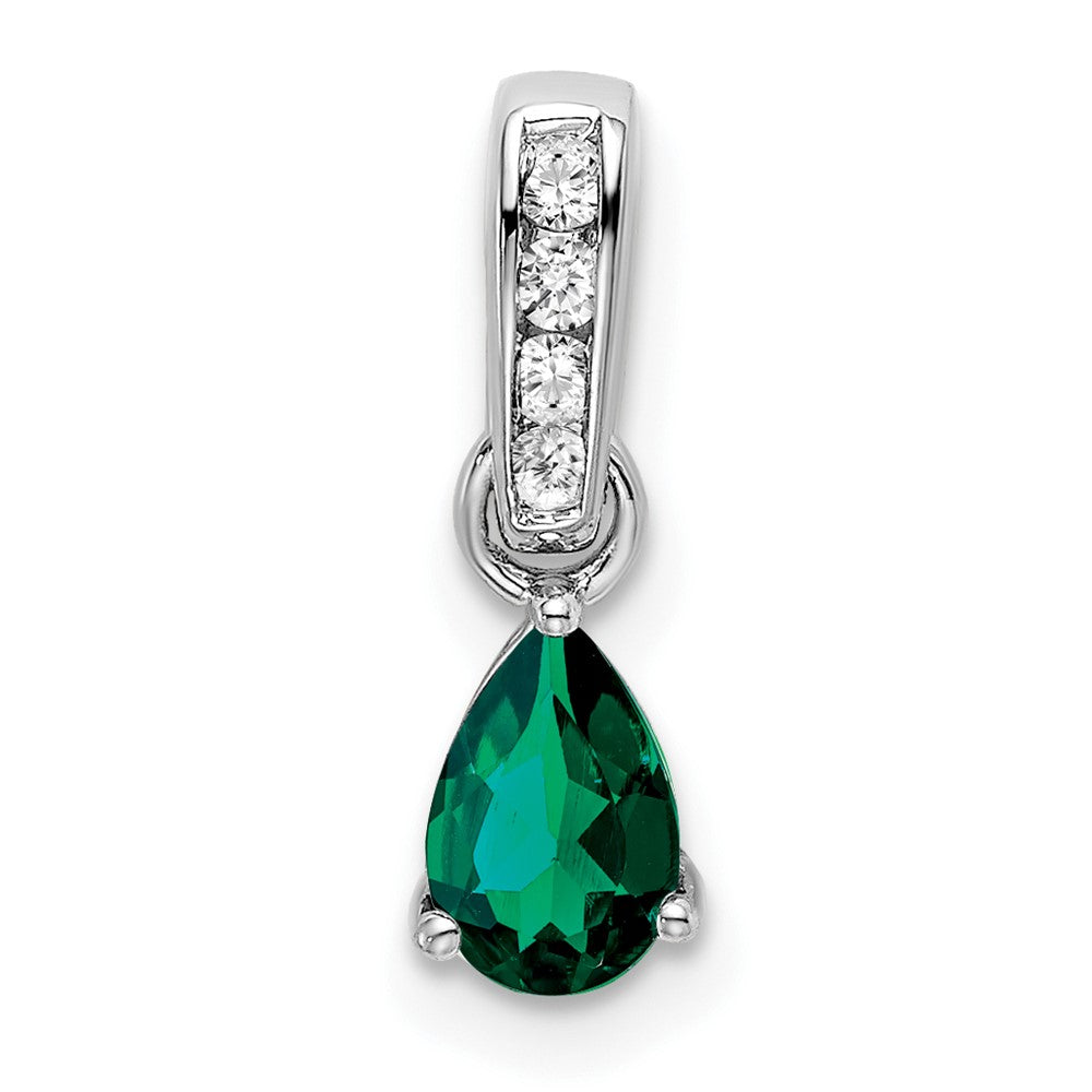 14k White Gold 1/20 Ct. Lab Grown Diamond VS/SI+ G+ and Lab Created Emerald Pendant