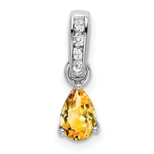 10K White Gold Pear Citrine And Diamond Pendant