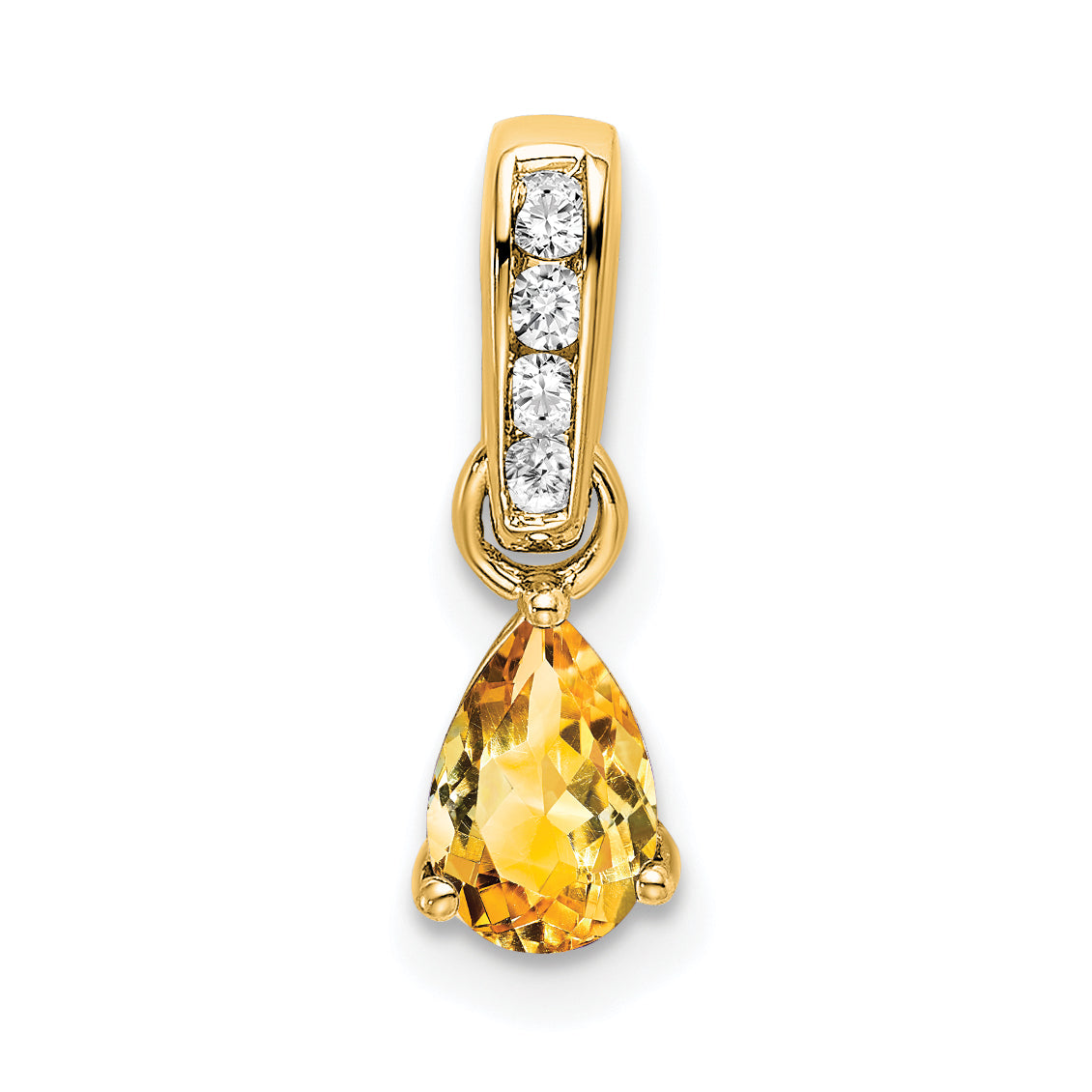 10K Yellow Gold Pear Citrine And Diamond Pendant