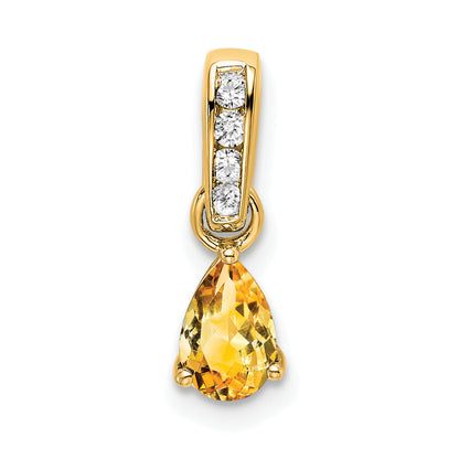 10K Yellow Gold Pear Citrine And Diamond Pendant