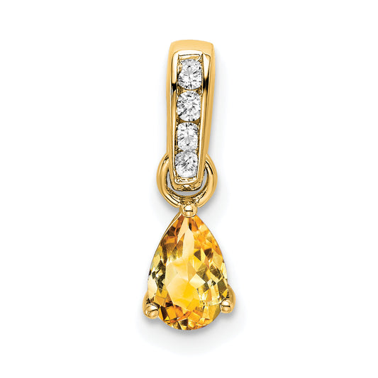 10K Yellow Gold Pear Citrine And Diamond Pendant