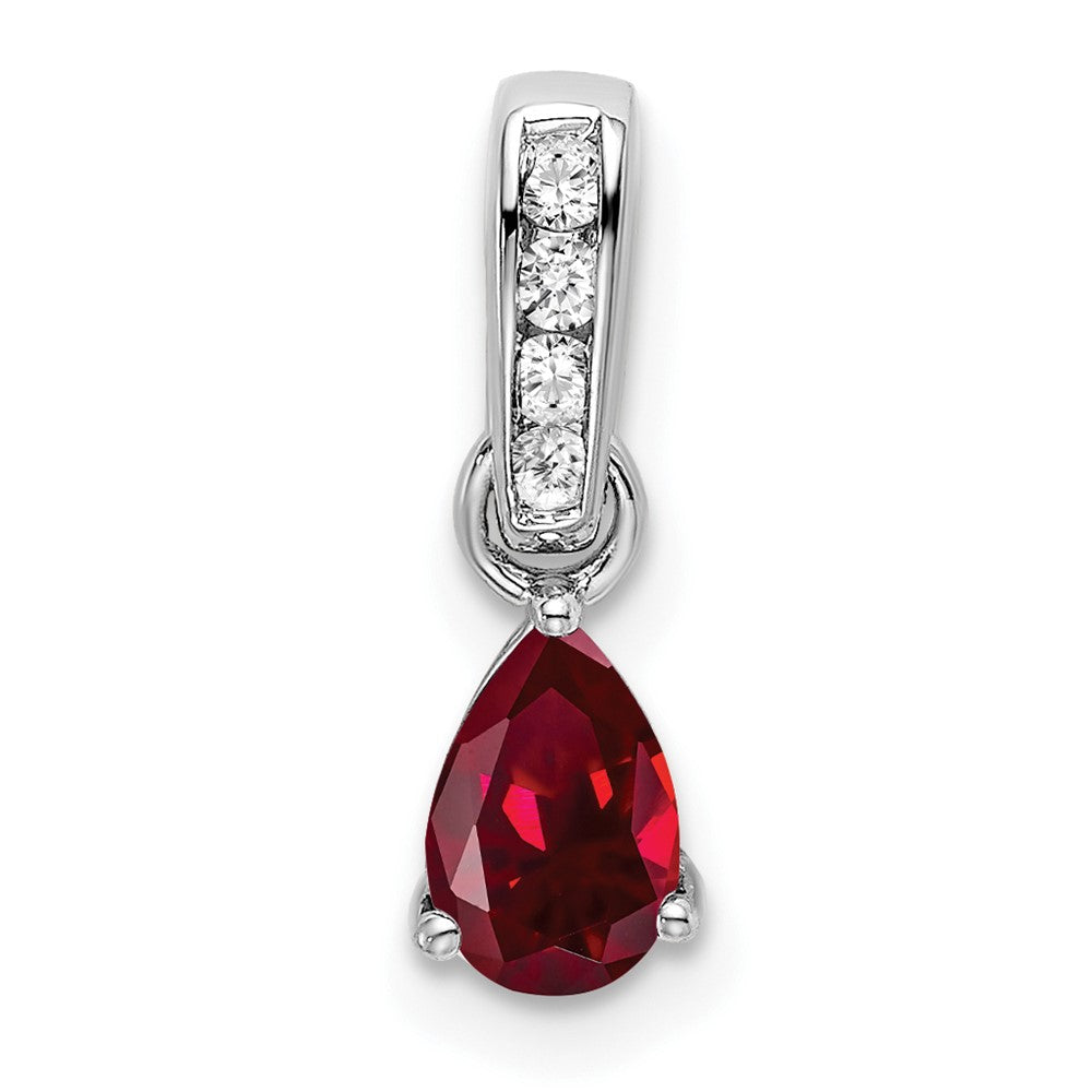 14k White Gold 1/20 Ct. Lab Grown Diamond VS/SI+ G+ and Lab Created Ruby Pendant