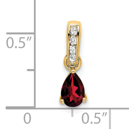 10K Yellow Gold Pear Garnet And Diamond Pendant