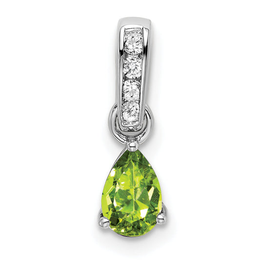 10K White Gold Pear Peridot And Diamond Pendant