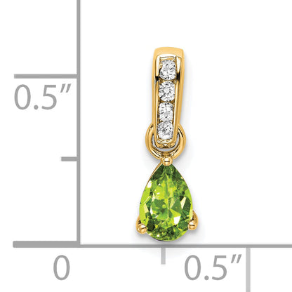 10K Yellow Gold Pear Peridot And Diamond Pendant