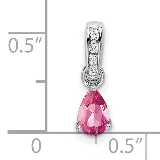 10K White Gold Pear Pink Tourmaline And Diamond Pendant