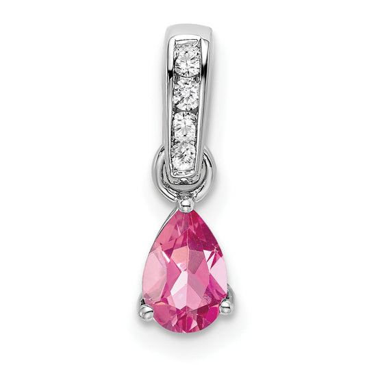 10K White Gold Pear Pink Tourmaline And Diamond Pendant