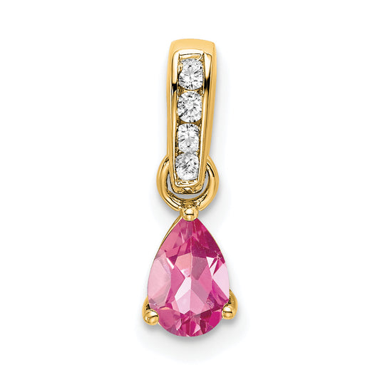 10K Yellow Gold Pear Pink Tourmaline And Diamond Pendant