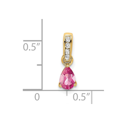 14K Yellow Gold Pear Pink Tourmaline and Diamond Pendant