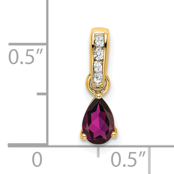 10K Yellow Gold Pear Rhodolite Garnet And Diamond Pendant