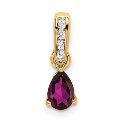 10K Yellow Gold Pear Rhodolite Garnet And Diamond Pendant