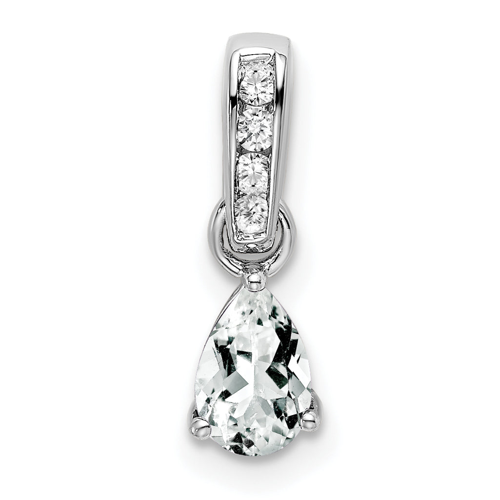 10K White Gold Pear Topaz And Diamond Pendant