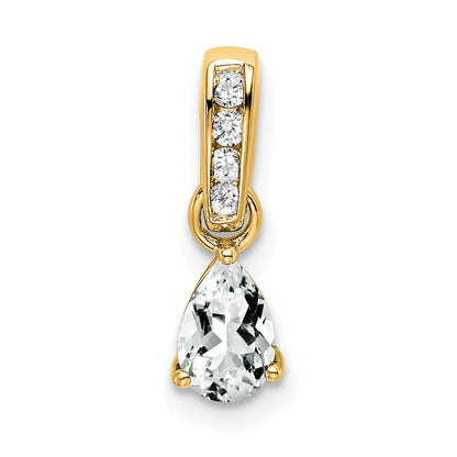 10K Yellow Gold Pear White Topaz And Diamond Pendant