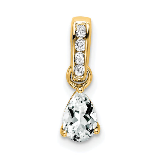 10K Yellow Gold Pear White Topaz And Diamond Pendant