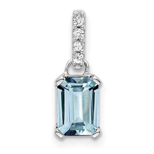 10K White Gold Aquamarine And Diamond Pendant