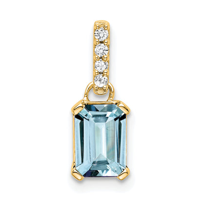 10K Yellow Gold Aquamarine And Diamond Pendant