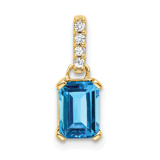10K Yellow Gold Blue Topaz And Diamond Pendant