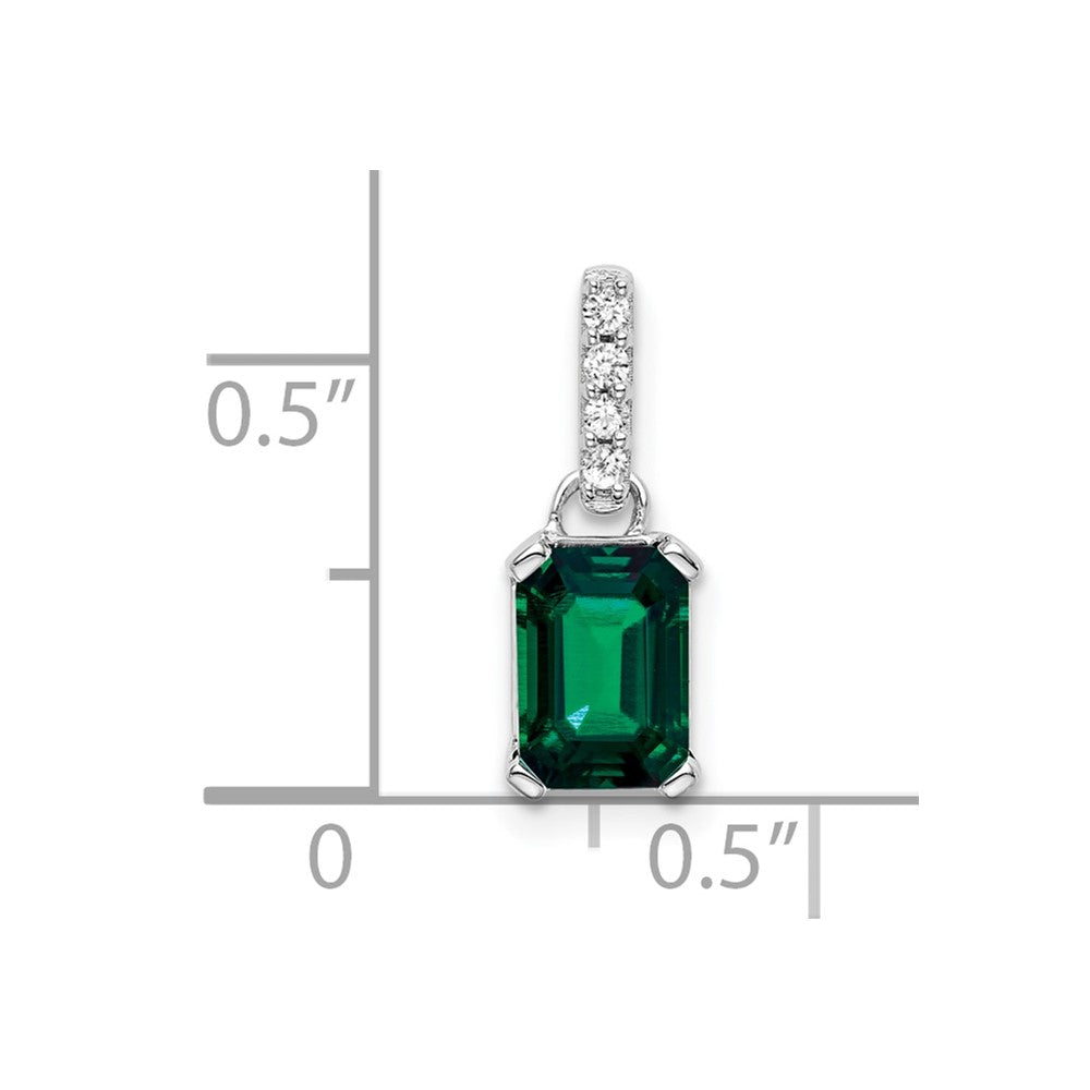 14k White Gold 1/20 Ct. Lab Grown Diamond VS/SI+ G+ and Lab Created Emerald Pendant