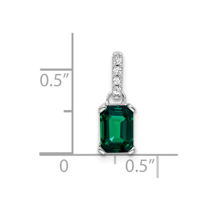 14k White Gold 1/20 Ct. Lab Grown Diamond VS/SI+ G+ and Lab Created Emerald Pendant