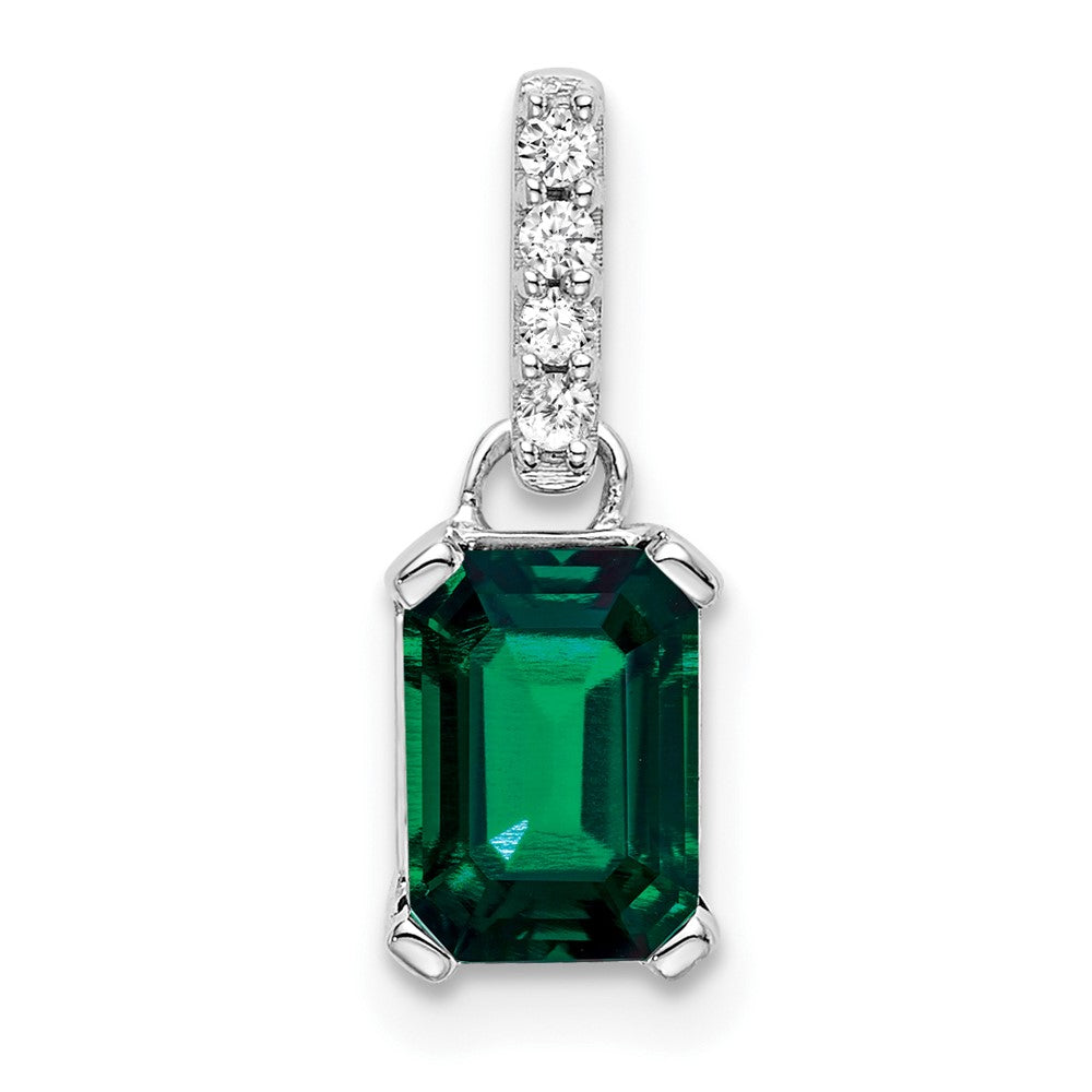 14k White Gold 1/20 Ct. Lab Grown Diamond VS/SI+ G+ and Lab Created Emerald Pendant