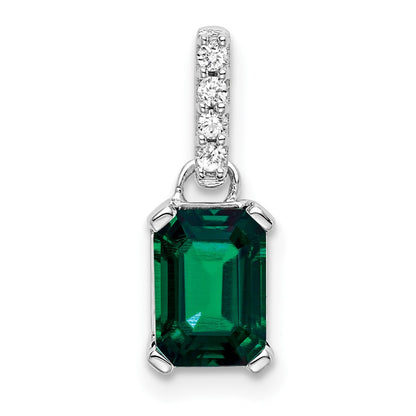 14k White Gold 1/20 Ct. Lab Grown Diamond VS/SI+ G+ and Lab Created Emerald Pendant