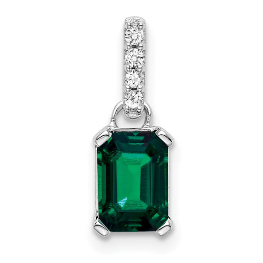 14k White Gold 1/20 Ct. Lab Grown Diamond VS/SI+ G+ and Lab Created Emerald Pendant