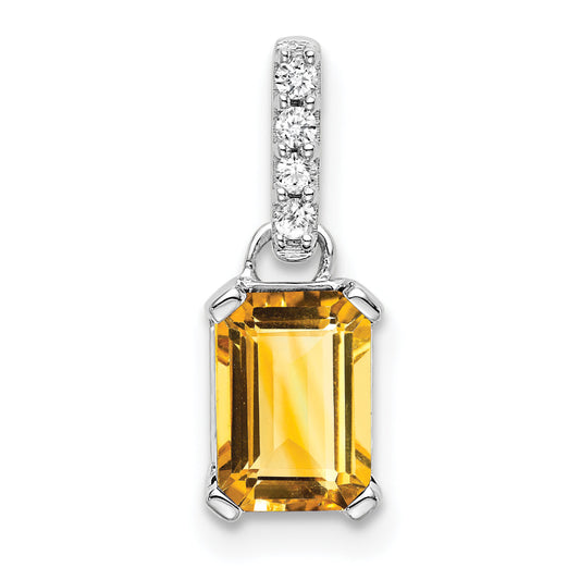 10K White Gold Citrine And Diamond Pendant