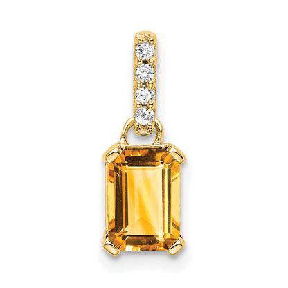 10K Yellow Gold Citrine And Diamond Pendant