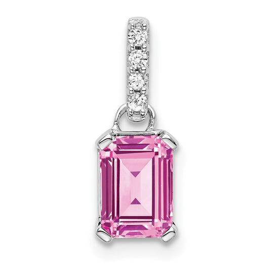 14k White Gold 1/20 Ct. Lab Grown Diamond VS/SI+ G+ and Lab Created Pink Sapphire Pendant