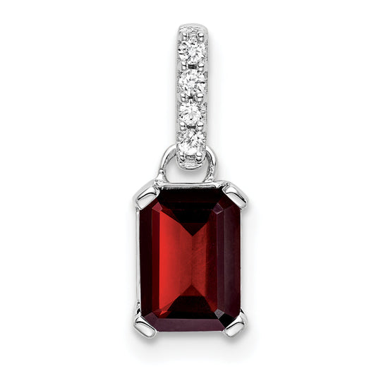 10K White Gold Garnet And Diamond Pendant