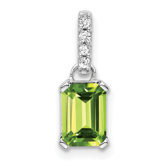 10K White Gold Peridot And Diamond Pendant