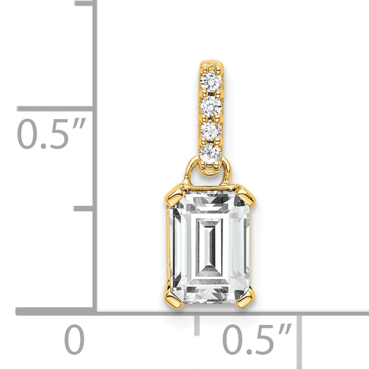 10K Yellow Gold White Topaz And Diamond Pendant