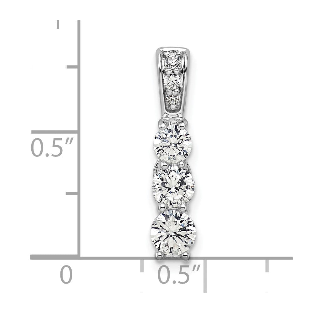 14k White Gold 1 Ct. Lab Grown Diamond VS/SI+ G+ Three Stone Chain Slide Pendant