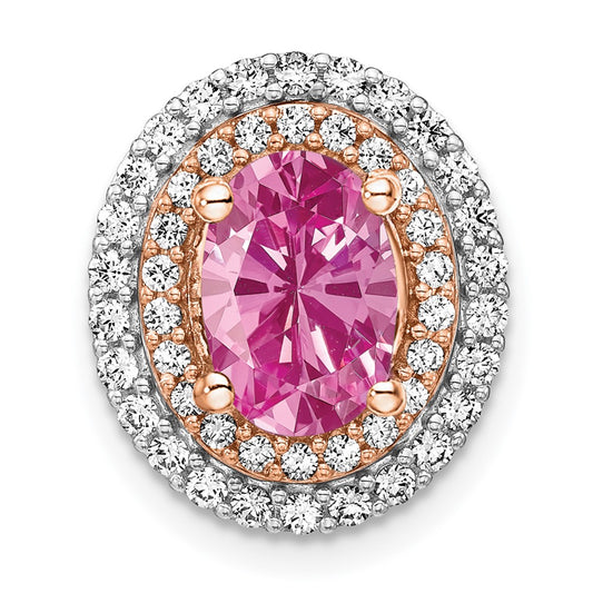 14K White/Rose Gold Two Tone 1/5 Ct. Lab Grown Diamond VS/SI+ G+ and Lab Created Pink Sapphire Chain Slide Pendant