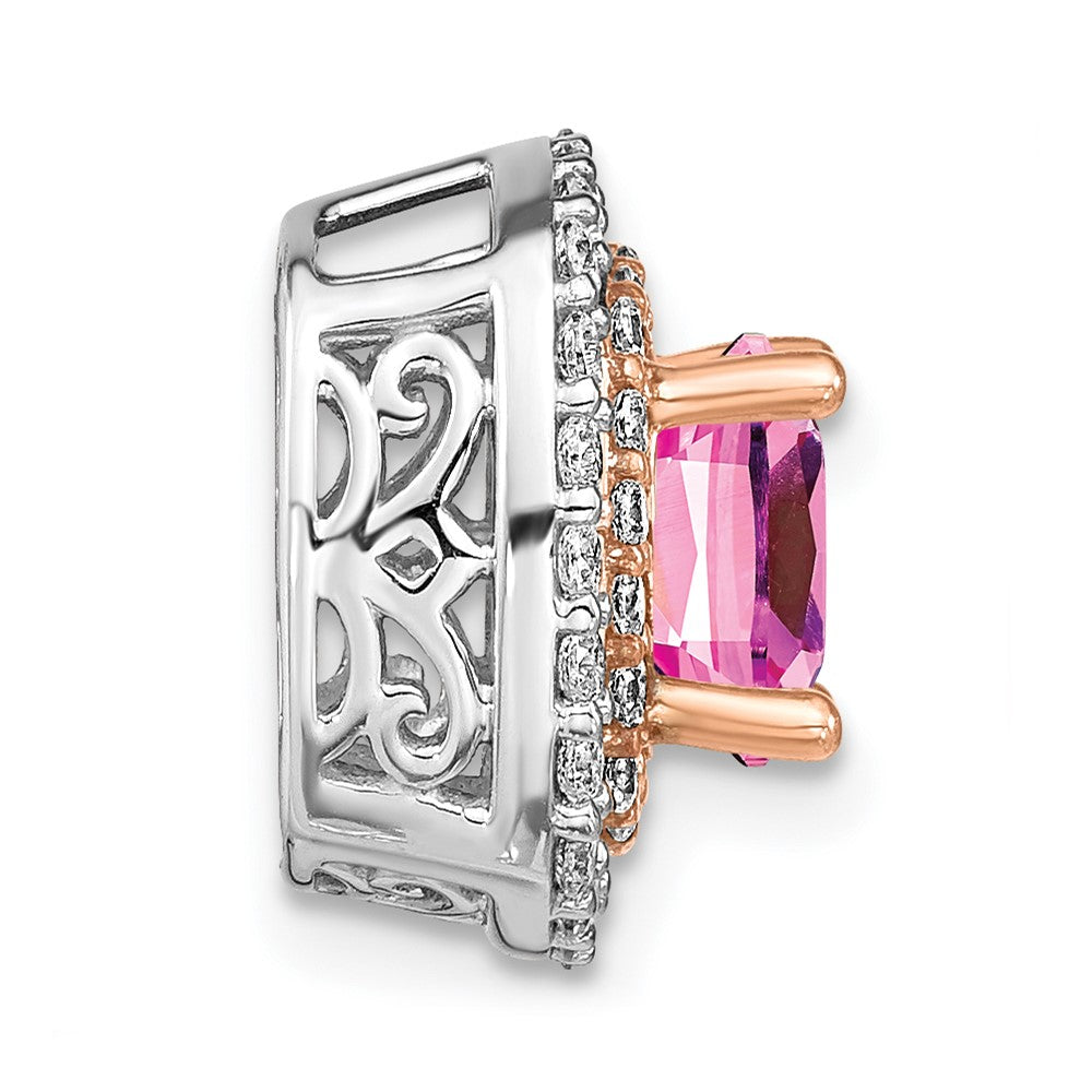 14K White/Rose Gold Two Tone Rose and White 1/2 Ct. Lab Grown Diamond VS/SI+ G+ and Lab Created Pink Sapphire Chain Slide Pendant