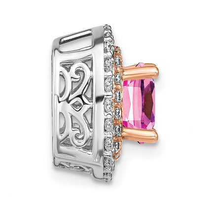 14K White/Rose Gold Two Tone Rose and White 1/2 Ct. Lab Grown Diamond VS/SI+ G+ and Lab Created Pink Sapphire Chain Slide Pendant