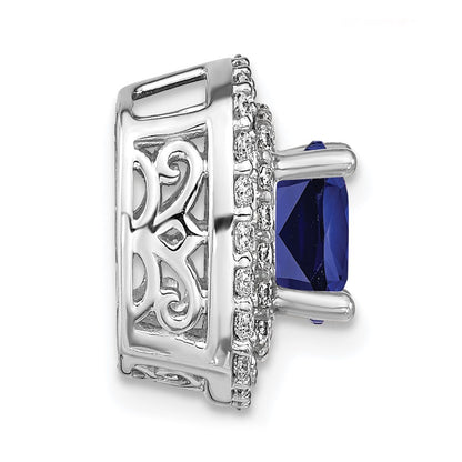 14K White Gold Lab Grown VS/SI FGH Diamond & Created Blue Sapphire Pendant