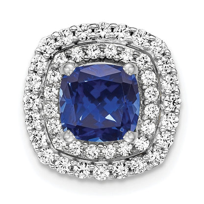 14K White Gold Lab Grown VS/SI FGH Diamond & Created Blue Sapphire Pendant