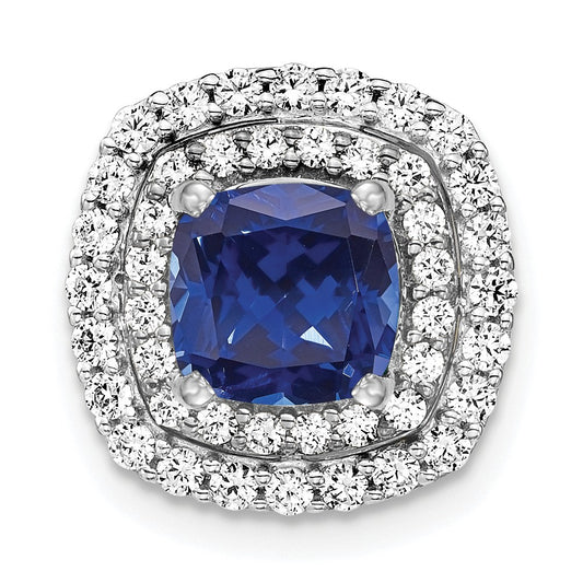 14K White Gold Lab Grown VS/SI FGH Diamond & Created Blue Sapphire Pendant