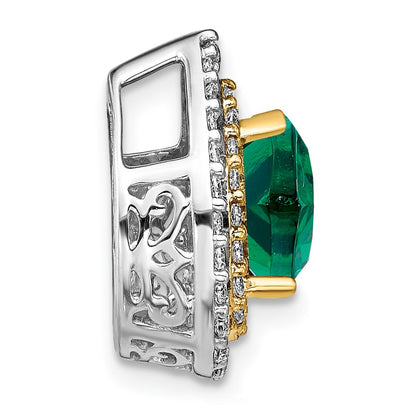 14k Two-tone Two Tone 1/2 Ct. Lab Grown Diamond VS/SI+ G+ and Lab Created Emerald Chain Slide Pendant