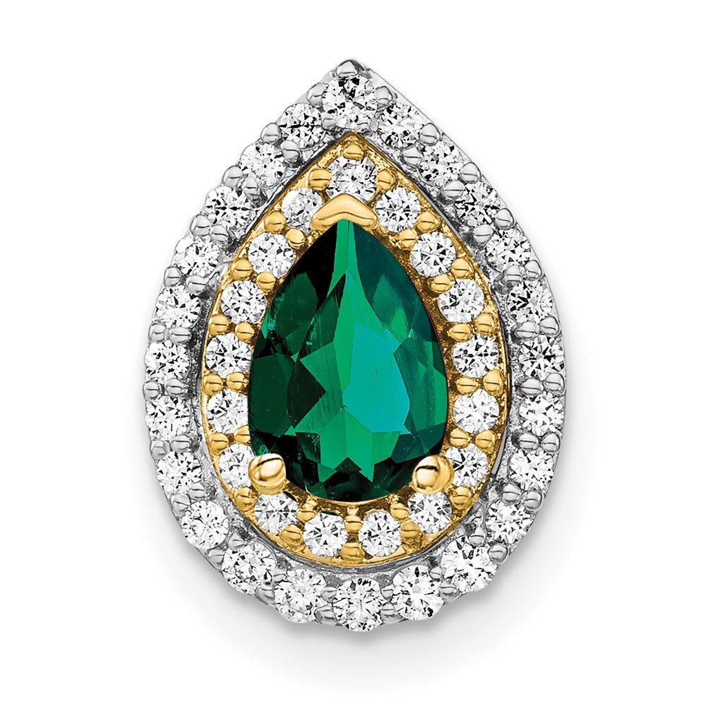 14k Two-tone Two Tone 1/2 Ct. Lab Grown Diamond VS/SI+ G+ and Lab Created Emerald Chain Slide Pendant