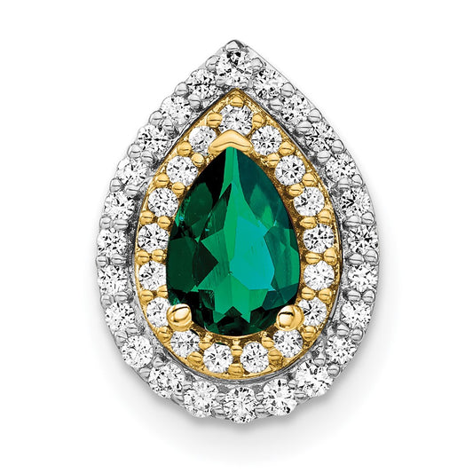 14k Two-tone Two Tone 1/2 Ct. Lab Grown Diamond VS/SI+ G+ and Lab Created Emerald Chain Slide Pendant